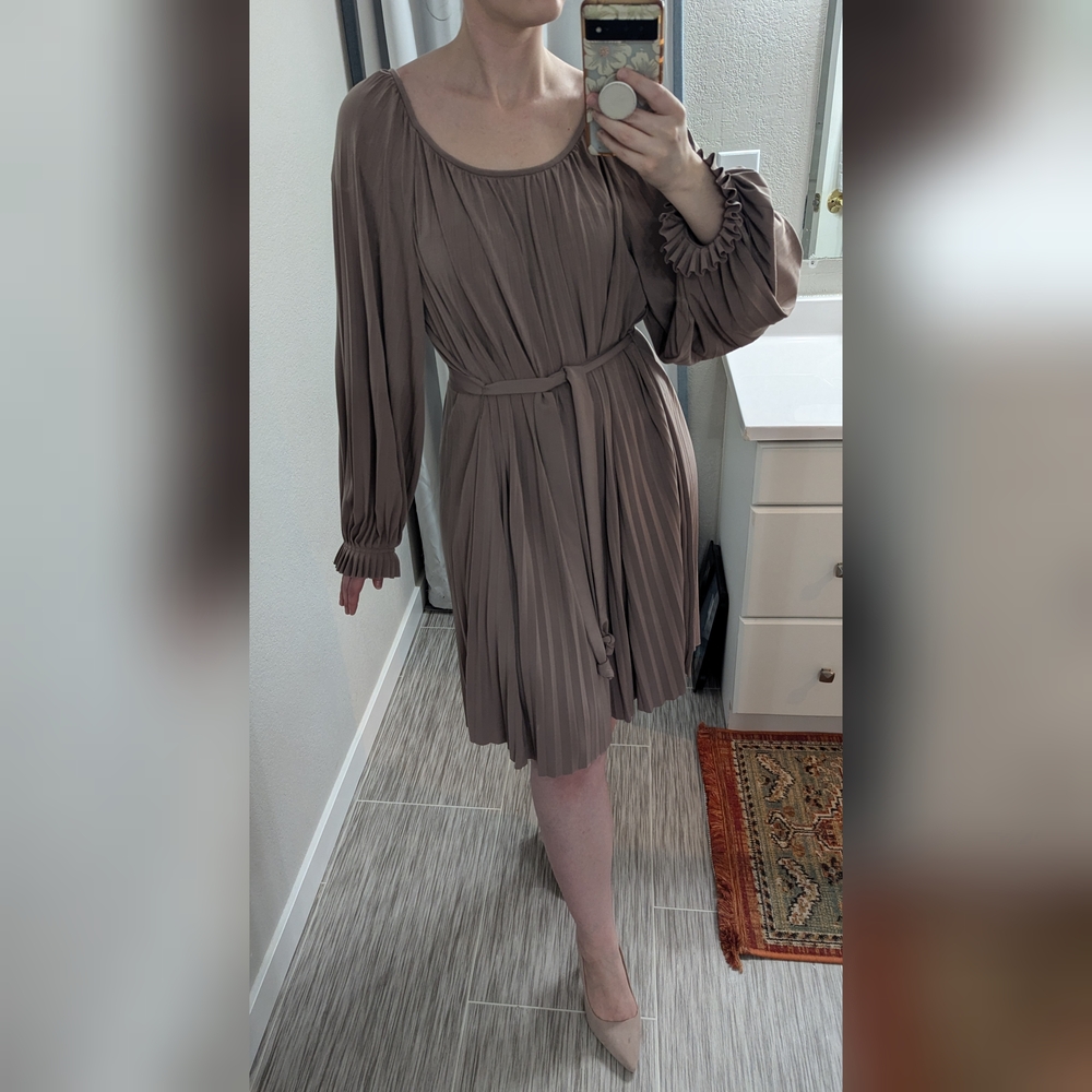 Elegant Taupe Pleated Dress